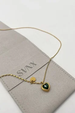 Emerald Green Heart Necklace In Gold by SVNX