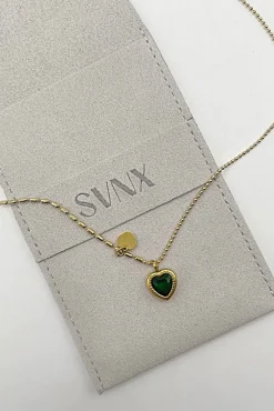Emerald Green Heart Necklace In Gold by SVNX