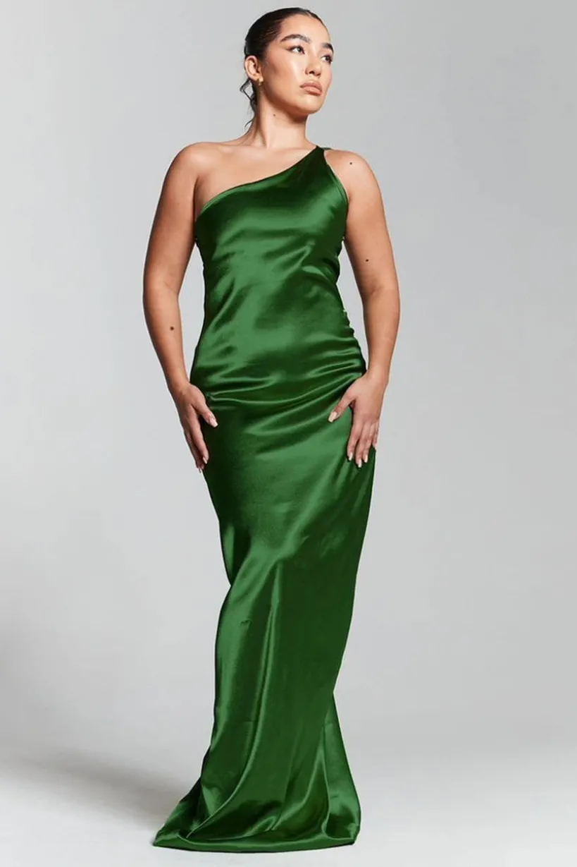 Emerald Green One Shoulder Silky Maxi Dress by InFlair