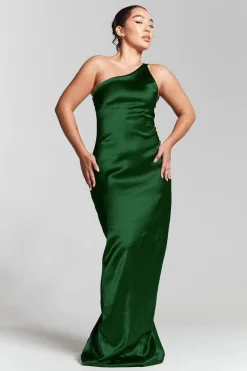 Emerald Green One Shoulder Silky Maxi Dress by InFlair