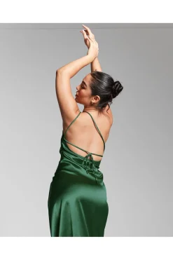 Emerald Green One Shoulder Silky Maxi Dress by InFlair