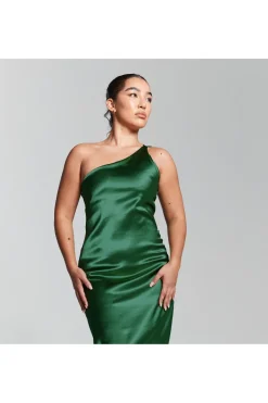 Emerald Green One Shoulder Silky Maxi Dress by InFlair