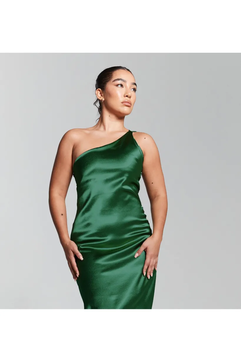 Emerald Green One Shoulder Silky Maxi Dress by InFlair