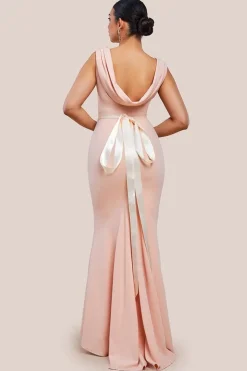 Eris Bridesmaid Maxi Fishtail Dress - Peach by Saint A