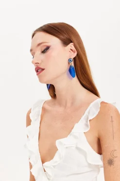 Evil Eye Drop Style Earring With Abstract Shape Detail by Liquorish