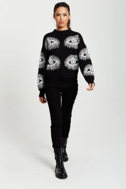 Eye Pattern Jumper In Black by Liquorish