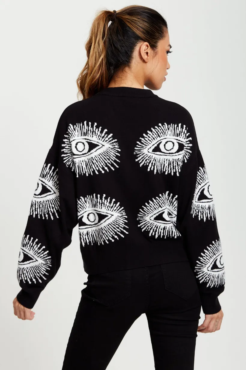 Eye Pattern Jumper In Black by Liquorish