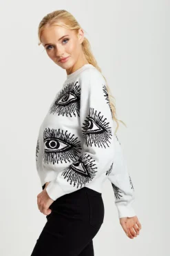 Eye Pattern Jumper In White by Liquorish