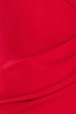 Fan Pleated Bardot Scuba Crepe Maxi - Red by Goddiva