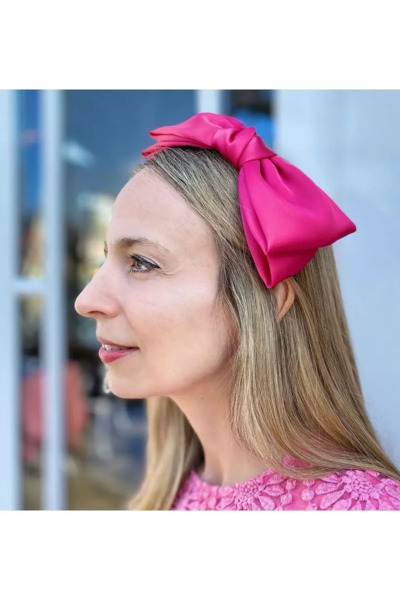 Fascinator Bow Headband Hot Pink by QueenMee Accessories