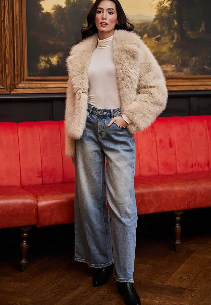 Faux Fur Short Coat In Cream by Angeleye