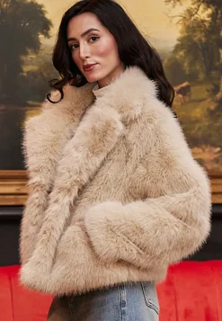Faux Fur Short Coat In Cream by Angeleye