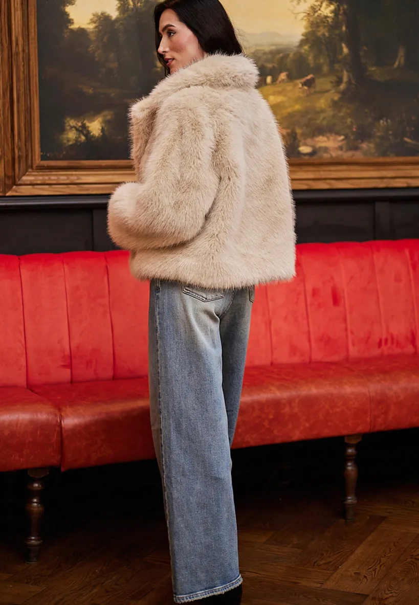 Faux Fur Short Coat In Cream by Angeleye