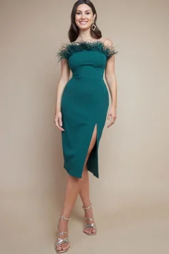 Feather Boobtube Midi Dress - Emerald Green by Goddiva