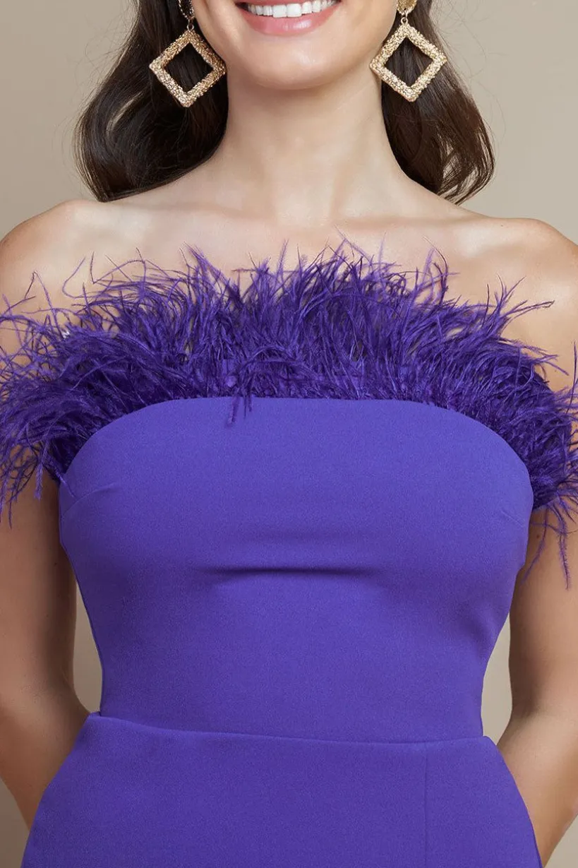 Feather Boobtube Midi Dress - Purple by Goddiva