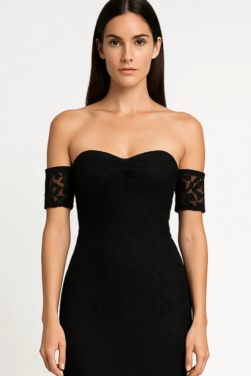 Fishtail Style Hem Off Shoulder Slim Fit Lace Midi Dress by Avinci