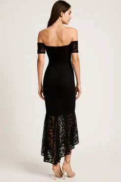 Fishtail Style Hem Off Shoulder Slim Fit Lace Midi Dress by Avinci