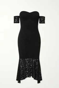 Fishtail Style Hem Off Shoulder Slim Fit Lace Midi Dress by Avinci
