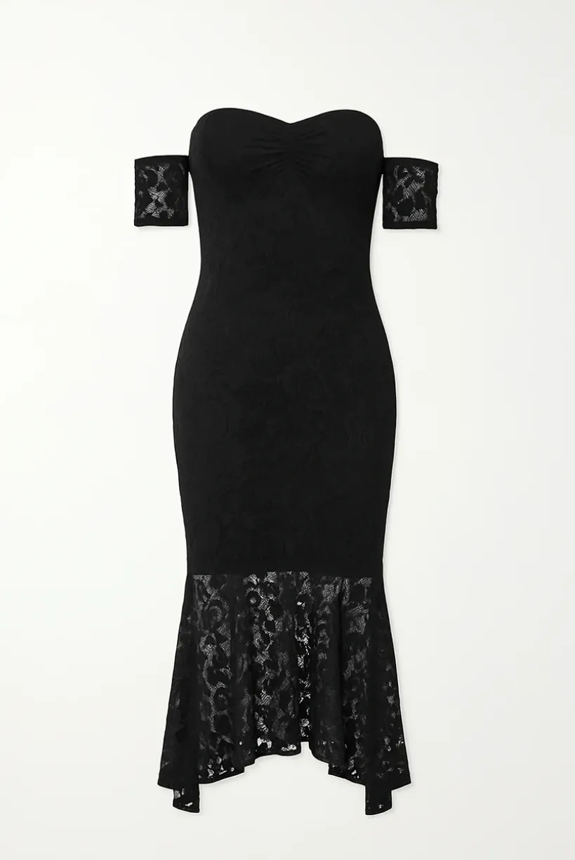 Fishtail Style Hem Off Shoulder Slim Fit Lace Midi Dress by Avinci