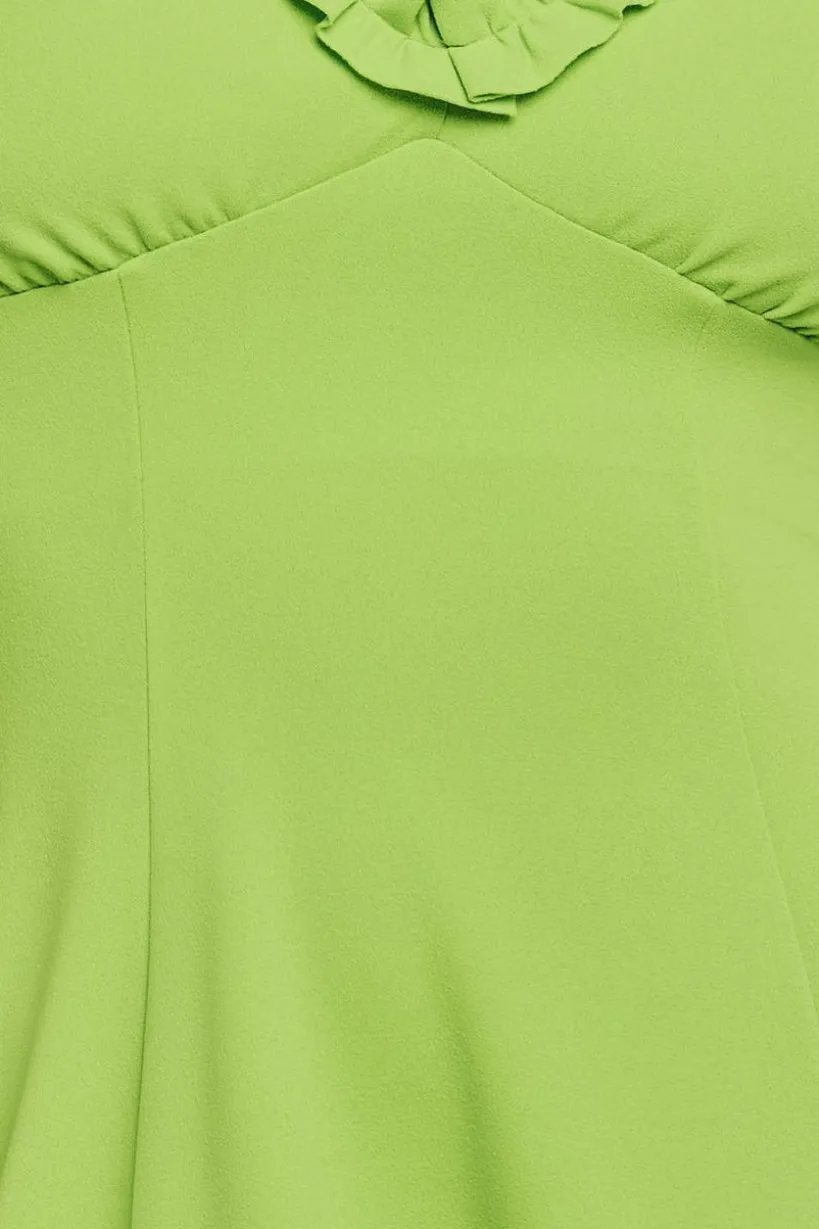 Flare Sleeve Frill Edge Midi Dress - Lime Green by Goddiva