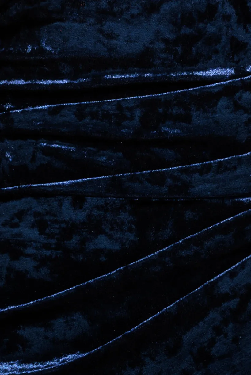 Flared Hem Ice Velvet Maxi - Navy by Goddiva