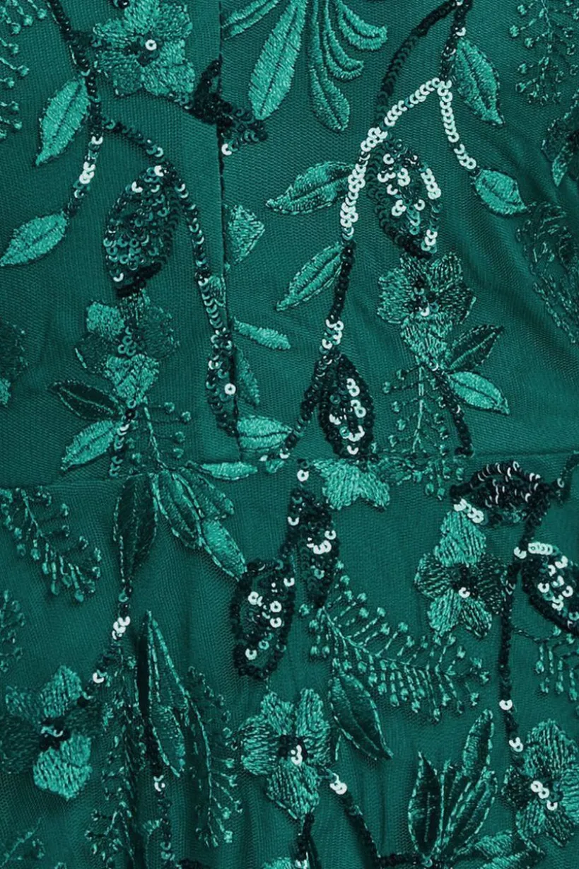 Flared Sleeve Embroidered Maxi Dress - Emerald Green by Goddiva