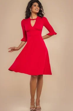 Flared Sleeve Midi Dress - Red by Goddiva