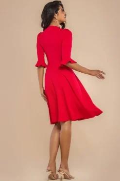 Flared Sleeve Midi Dress - Red by Goddiva