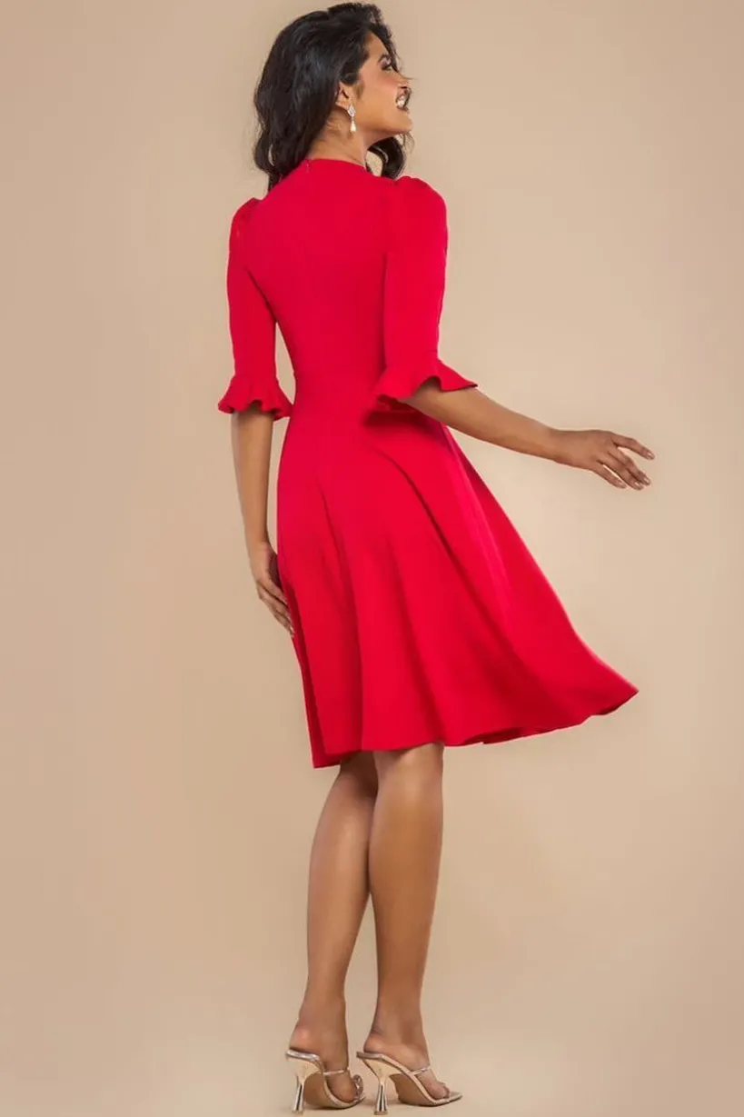 Flared Sleeve Midi Dress - Red by Goddiva