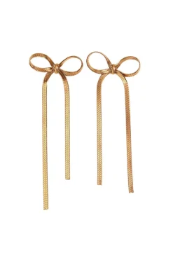 Flat Chain Bow Earring In Gold by Last True Angel