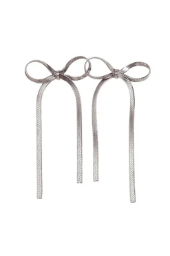 Flat Chain Bow Earring In Silver by Last True Angel