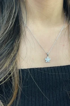Floral Crystal Pendant Necklace In Silver by SVNX