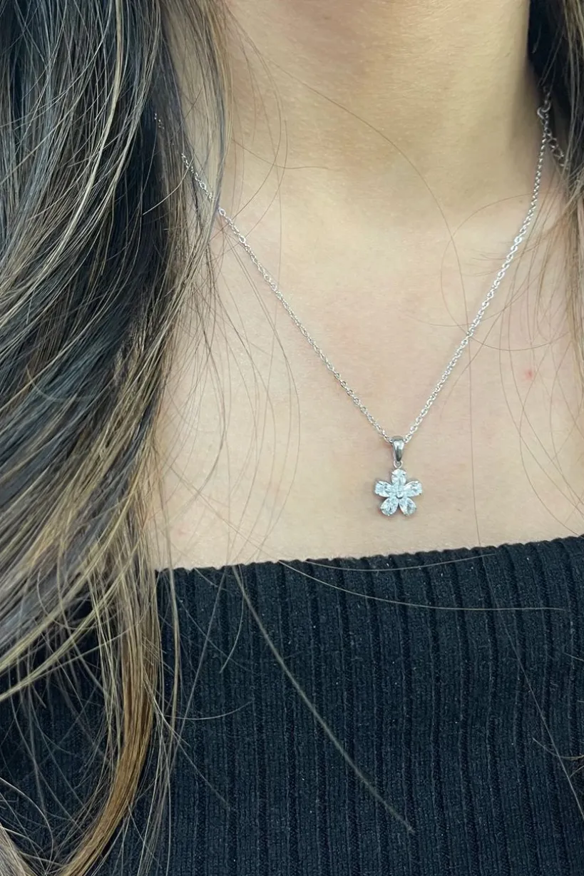 Floral Crystal Pendant Necklace In Silver by SVNX