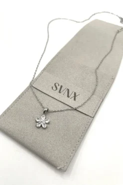 Floral Crystal Pendant Necklace In Silver by SVNX