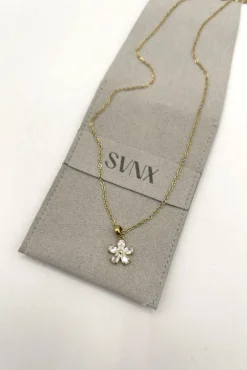 Floral Crystal Pendant Necklace In Gold by SVNX