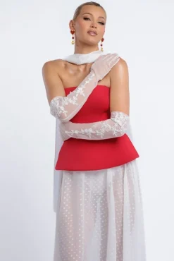 Floral Embroidered Mesh Gloves by Goddiva