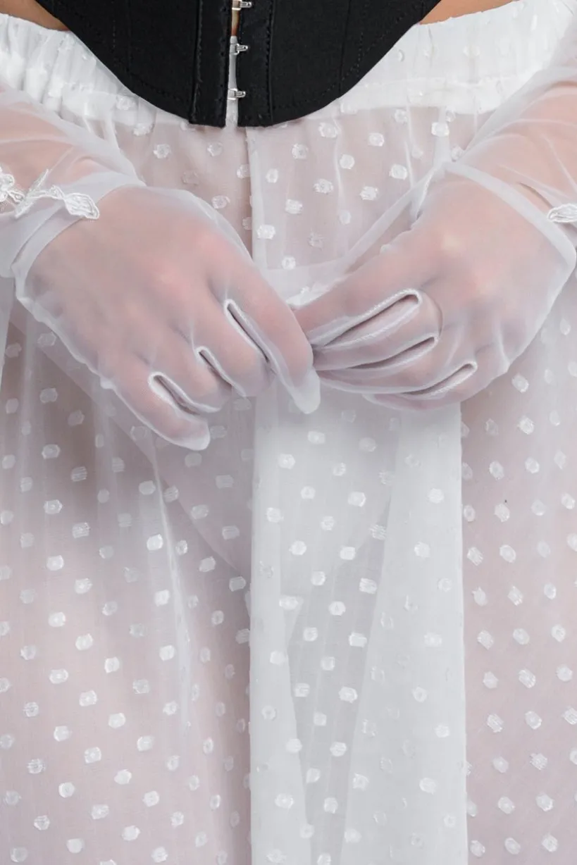 Floral Embroidered Mesh Gloves by Goddiva