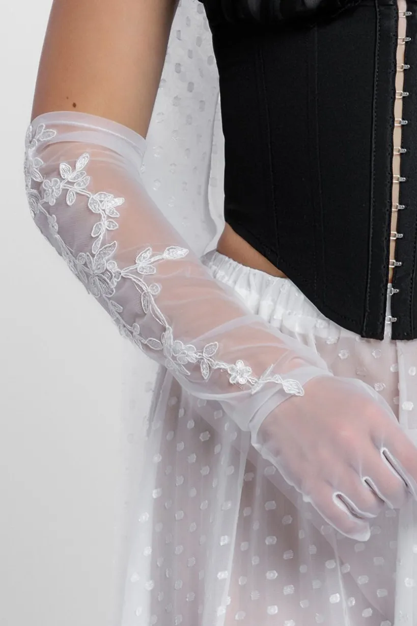 Floral Embroidered Mesh Gloves by Goddiva