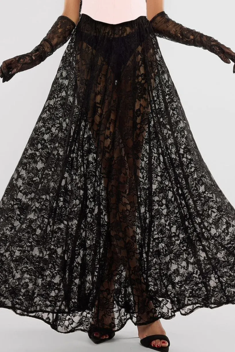 Floral Lace A-Line Maxi Skirt by Goddiva