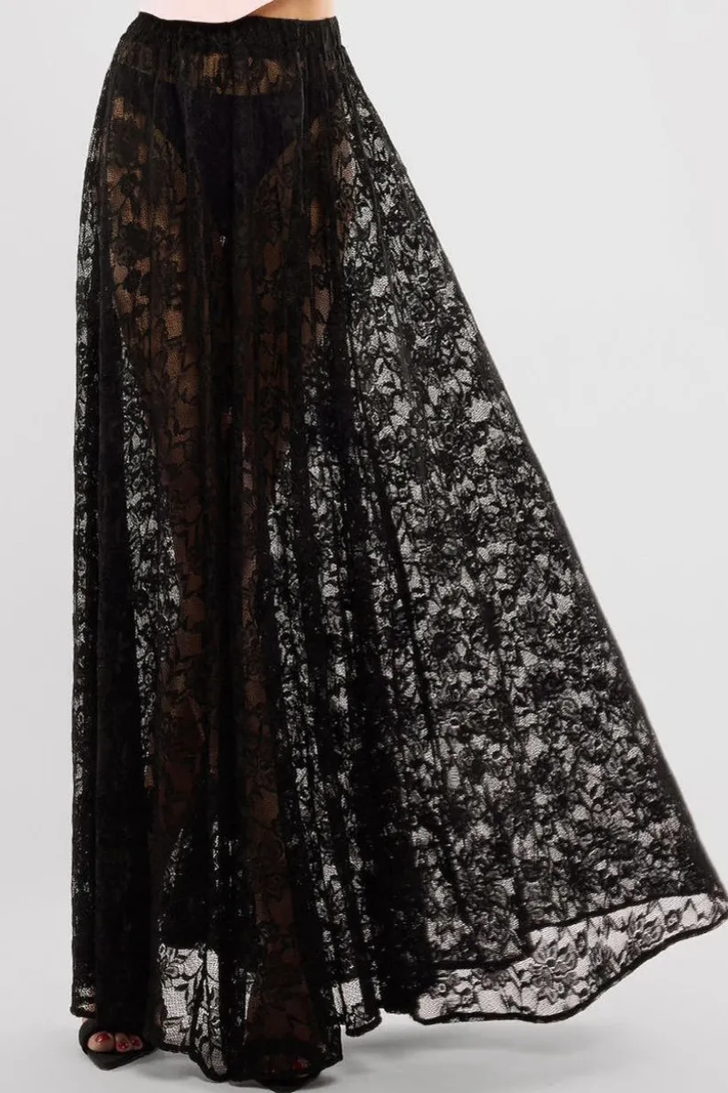 Floral Lace A-Line Maxi Skirt by Goddiva