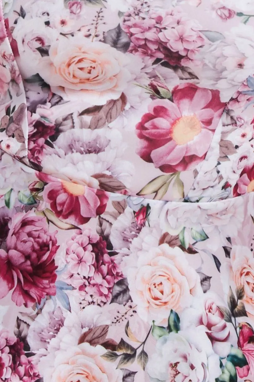 Floral Print A-Line Sweetheart Midi Dress - Blush Pink by Goddiva