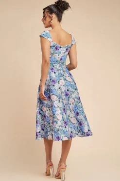 Floral Print A-Line Sweetheart Midi Dress - Sage Green by Goddiva