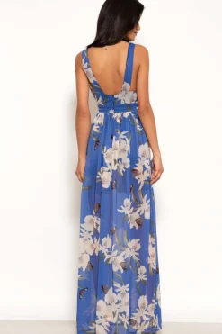 Floral Print Belted Maxi Dress by Urban Touch