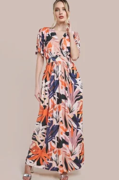 Floral Print Flutter Sleeve Maxi - Orange Print by Goddiva