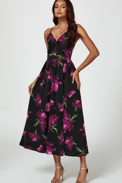 Floral Print Maxi Dress In Black by FS Collection