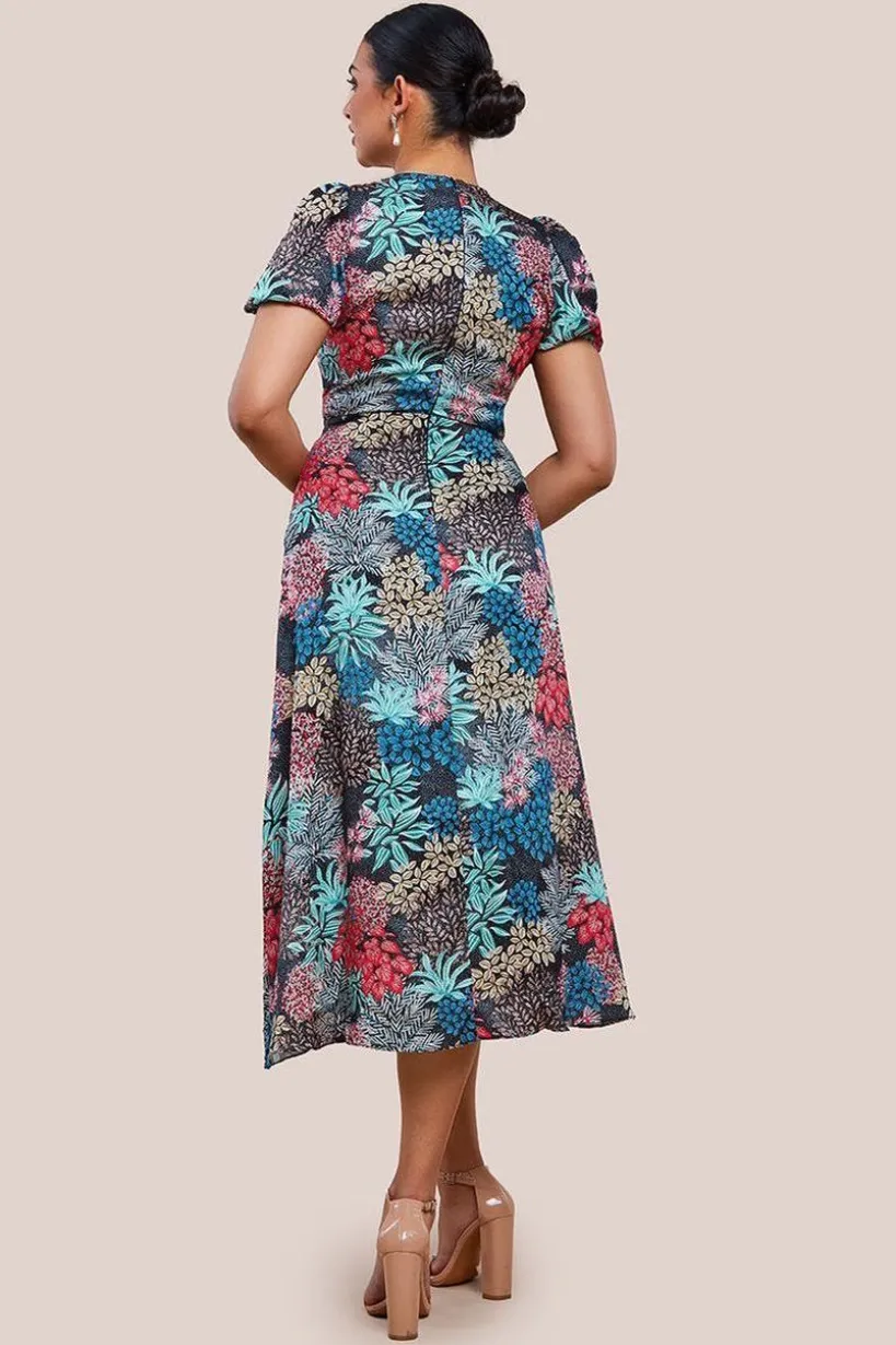 Floral Print Midi Dress With Short Sleeve by Urban Touch