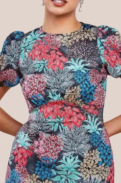 Floral Print Midi Dress With Short Sleeve by Urban Touch