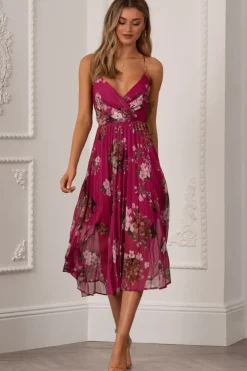 Floral Print Pleated Wrap Body Midi Dress by Urban Touch