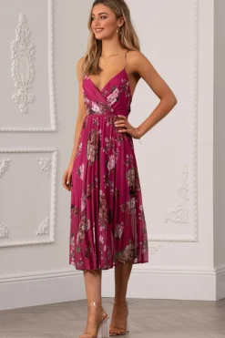Floral Print Pleated Wrap Body Midi Dress by Urban Touch