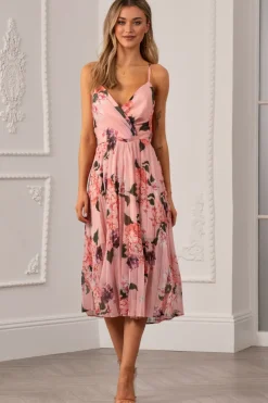Floral Print Pleated Wrap Body Midi Dress by Urban Touch
